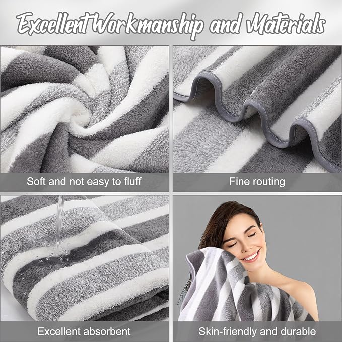 SmoothNovelty 16 Pack Microfiber Bath Towels Bulk 27'' x 60'' Oversized Size Bath Towel Highly Absorbent Extra Large Soft Drying for Beach Shower Summer Salon Sport Gym Party (Stripes,Grey) - Image 3