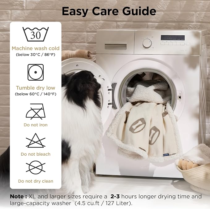 Bedsure Waterproof Blanket for Bed - Twin Size 60"x80", Beige | Soft Print Sherpa Fleece Pet Cat Dog Blankets for Large Dogs Couch Protection, Soft Plush Reversible Furniture Protector - Image 4