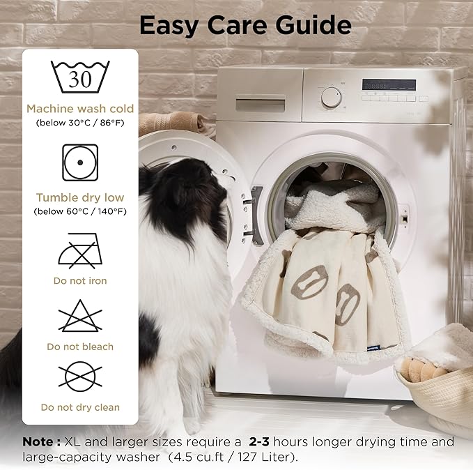 Bedsure Waterproof Dog Blankets for Medium Dogs Washable - 30"X40", Beige | Soft Print Sherpa Fleece Puppy Cat Blanket, Cozy Plush Reversible Throw Furniture Protector for Pet Kitten Doggy - Image 4