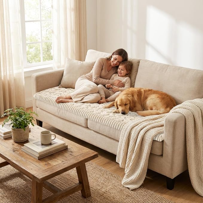 Smiry Non Slip Couch Covers for Dogs, Scratch Resistant Pet Sofa Protector | Machine Washable Soft Fuzzy Thick Furniture Cover for Sofa Loveseat Sectional Large Dogs, Apricot, 27.6" x 95" - Image 5