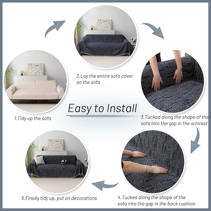 MYSKY HOME Couch Covers for 3 Cushion Couch Sofa, Sectional Couch Cover L Shape Chenille Couch Cushion Covers for Pets, Furniture Protector Cover for Dogs, Kids, 91"X150", Navy - Image 7