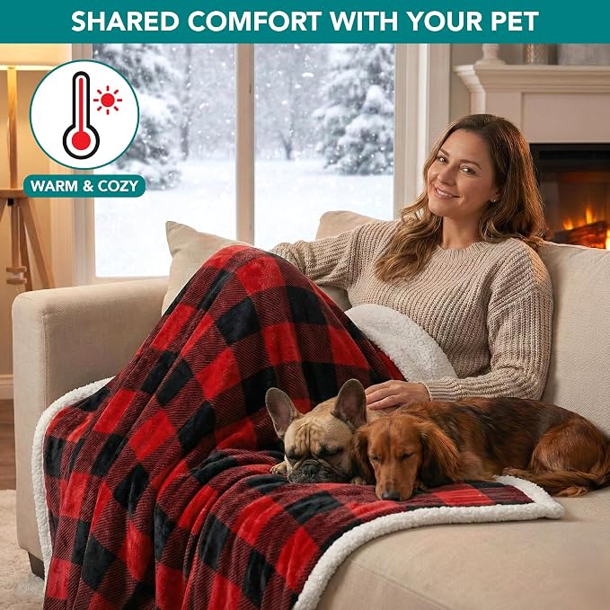 PetAmi Waterproof Dog Blanket for Couch, Large 60x40, Pee Proof Sherpa Fleece Reversible Pet Throw, Furniture Protector for Bed Sofa Kennel, Soft Washable Cover for Medium Dogs Cats, Plaid Red - Image 4