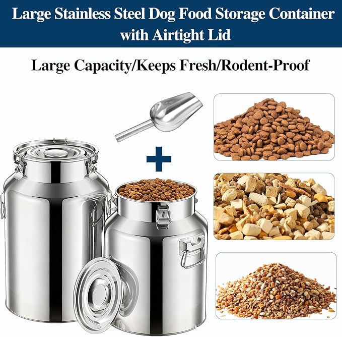 15 Lbs Stainless Steel Dog Food Storage Container with Scoop, Large Metal Dog Food Bin with Airtight Lid & Locking Clamp, Pet Food Container for Dogs & Cats, Keep Fresh, Easy to Clean - Image 3