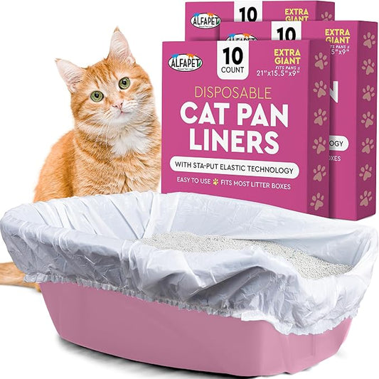 Alfapet Elastic Cat Litter Box Liners - Extra Giant 30 Count - Tear-Resistant Cat Litter Bags - Waterproof Kitty Litter Liners - Fits Litter box Pan Sizes XL, Giant, X-Giant, 37" x 18", 20 lb Capacity by Alfapet