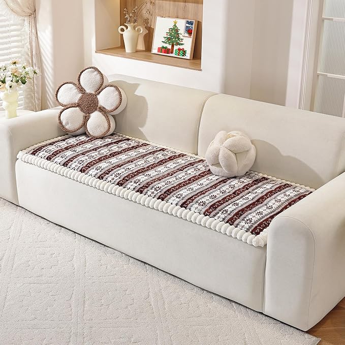 Plush Warm Sofa Cover, Pet Couch Cover for Sectioanl Sofas, Sofa Covers for Pet Washable, Non-slip Christmas Couch Covers for Pets, Dog Couch Protectors for Christams(1PC, Dark Brown, 27.6"×94.5") - Image 2