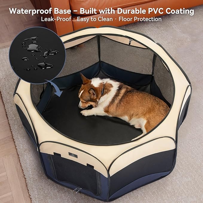 Portable Indoor Dog Playpen for Small Dogs & Puppies by A 4 Pet – 29.92" Pop-Up Soft Puppy Playpens with Bowl, Waterproof Floor, Calm Safe Space for Home, Travel & Daily Use