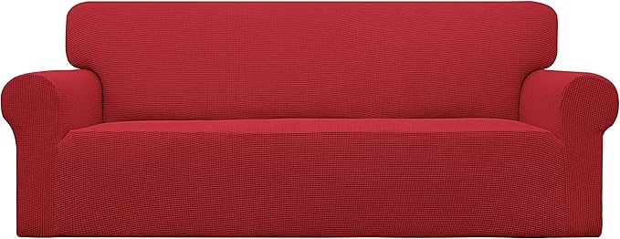Easy-Going Stretch Couch Covers for Sofa Washable Large Christmas Red | 1-Piece Sofa Covers for 3 Cushion Couch Furniture Protector Couch Slipcover Soft with Bottom for Kids Pets by Easy-Going