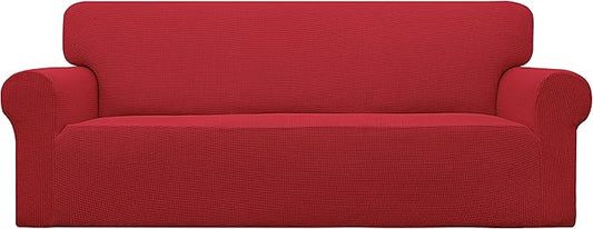 Easy-Going Stretch Couch Covers for Sofa Washable Large Christmas Red | 1-Piece Sofa Covers for 3 Cushion Couch Furniture Protector Couch Slipcover Soft with Bottom for Kids Pets by Easy-Going