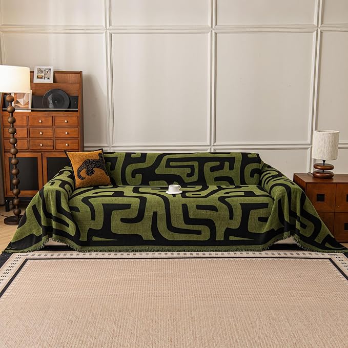 ROOMLIFE Couch Cover 3 Cushion Sofa, Washable Non Slip Furniture Sofa Protector Cover, Soft Chenille Sofa Slipcovers Sectional L Shape Dogs Couch Cover Throw Blanket with Tassels 71''X134'' - Image 3