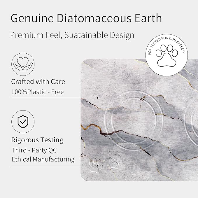 Diatomite Stone Pet Feeding Mat for Dog Cat Super Absorbent Diatomite Quick Drying Stone Dog Food Mat, Dog Mats for Food and Water with Non-Slip Station, Fast Dry Pet Mats, Marble Cyan - Image 5
