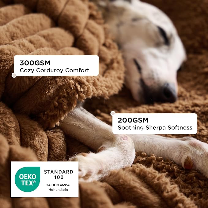 Bedsure ComfyFleece™ Waterproof Dog Blankets for Medium Dogs 30"x40" | Soft Plush Puppy Cat Blanket, Washable Corduroy Fleece,Cozy Calming Reversible Furniture Protector for Pet, Camel Brown - Image 2