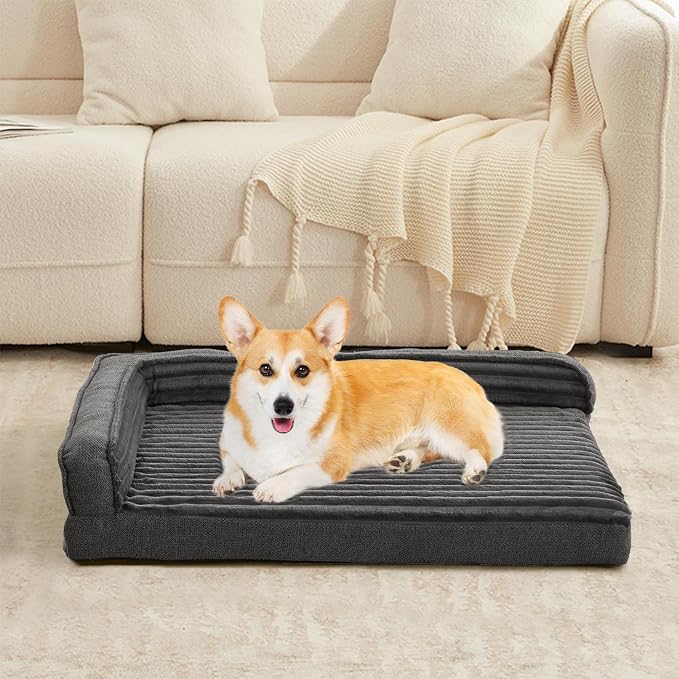 WINDRACING Orthopedic Dog Beds for Small Dogs, Waterproof Egg Foam Dog Sofa Bed with L Bolster Sides, Washable Small Pet Bed with Removable Cover & Non-Slip Bottom, 30 x 20 inch, Gray - Image 3