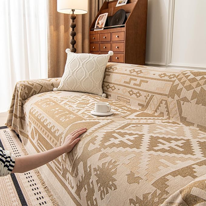 ROOMLIFE Couch Cover 3 Cushion Sofa, Washable Non Slip Furniture Sofa Protector Cover, Soft Chenille Sofa Slipcovers Sectional L Shape Dogs Couch Cover Throw Blanket with Tassels 71''X150'' - Image 2
