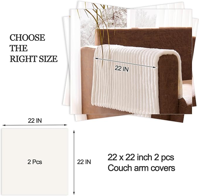 100% Waterproof Couch Arm Covers 2pcs, Fuzzy Chair Arm Covers Thick Soft Recliner Chair Armrest Protectors, Non-Slip Couch Armrest Cover Pet mats for Sofa (White, 22" x 22" 2 Pack) - Image 7