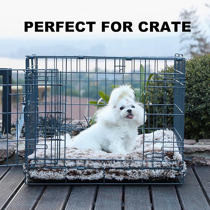 Bedfolks Waterproof Crate Bed, Plush Dog & Cat Bed with Removable Washable Cover, Faux Fur Kennel Pad, 21"x13", Brown - Image 3