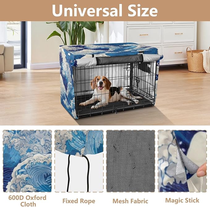 Dog Crate Cover Kennel Cover for Dog Cages Breathable for Wire Cage Indoor Outdoor Deep Blue Sea Waves - Image 4