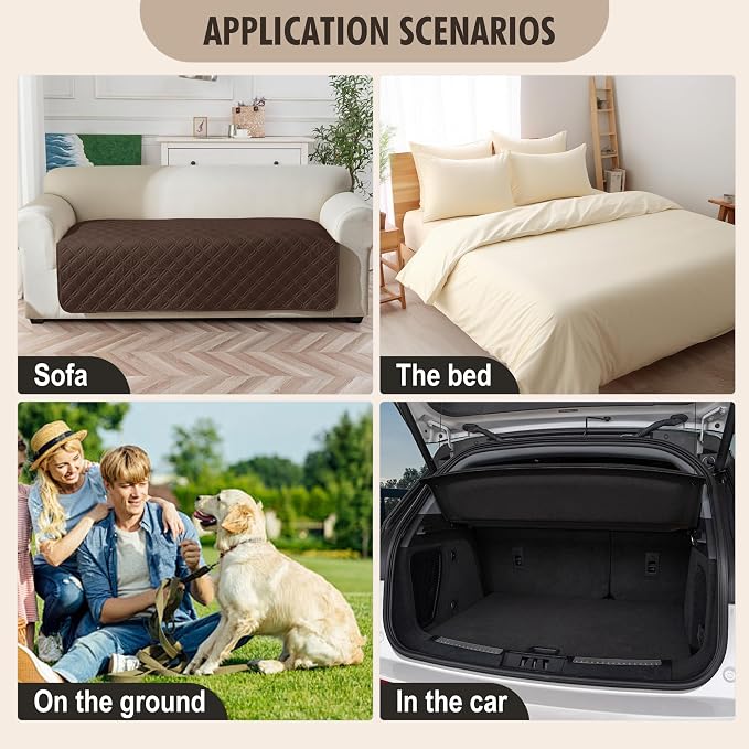 Genina Waterproof Couch Cover,Washable Anti-Slip 78inch Sofa Covers with 3 Cushions,Sectional Couch Covers for Pets Friendly, Sofa Slipcovers for Dogs Cats(78inch/Chocolate) - Image 6