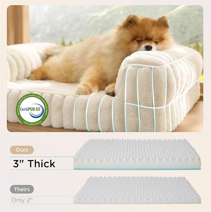 Bedsure ComfyFleece™ Orthopedic Dog Bed for Medium Dogs, Waterproof Memory Foam Medium Pet Beds with Sides, Non-Slip Bottom and Egg-Crate Foam Dog Couch Sofa with Washable Corduroy Cover, Cream - Image 3