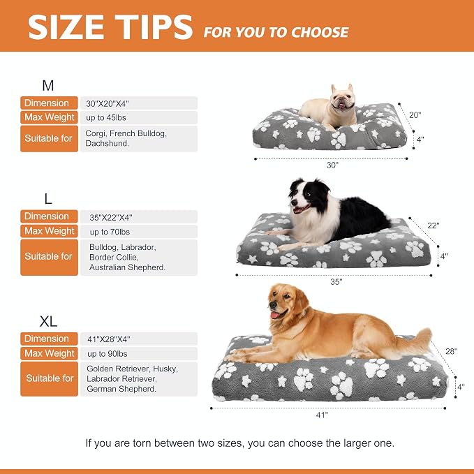 Cute Fluffy Dog Beds for Small Medium Dogs, 30"x 20", Grey Paw | Thick Dog Bed for Crate Kennel, Pet Bed with Removable Washable Cover, Anti-Slip Bottom - Image 7