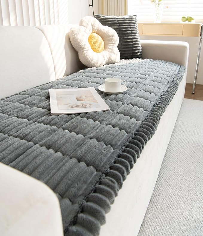 Faux Fur Plush Dog Couch Cover 3D Stripe Fuzzy Sofa Cover Non-Slip Fluffy Dog Bed Cover Pet Blanket Sofa Couch Furniture Protector for Puppy Large Dog Cat (Dark Grey,31"x63") - Image 6