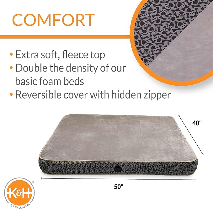 K&H Pet Products Superior Orthopedic Dog Bed Gray Paw Bone Print Large 40 X 50 Inches - Image 2