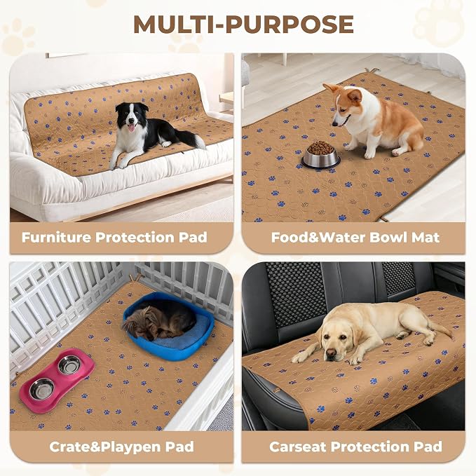 Fostanfly Washable Pee Pads for Dogs, Leak-Proof, 36"x72"-2 Pack, Brown | Ultra-Absorbent, Waterproof, Non-Slip, Large Reusable Pee Pads for Puppy Potty Training, Crate and Playpen with 8 Tie Straps - Image 7