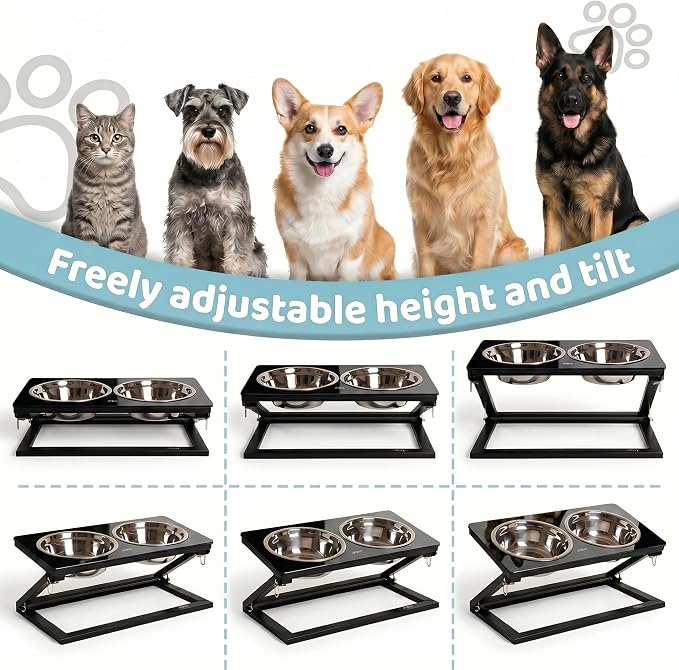 Elevated Dog Bowl, Adjustable Height and Tilt Angle Dog Bowl Stand | Precisely Adjust Height And Tilt Angle, Easy To Clean, Equipped With 2 Stainless Steel Food Bowls, Sturdy And Durable. - Image 6