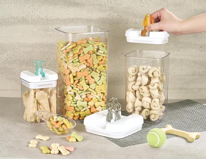 Felli Flip Tite Pet Food Container with Airtight Lids, BPA FREE Acrylic Canister with Paw Bone Fish Flip Top Handles for Cat Dog Kibble Treats Storage, Keep Fresh (Pet Collection Nest-L3pk) - Image 2