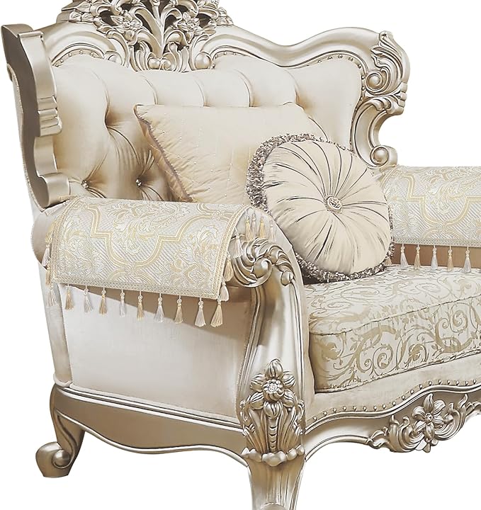 Loom and Mill Luxury Elegant Sofa Arm Covers 2 PCS, Beige Gold, 20x24in | European Damask Floral Couch Armrest Cover with Tassels, Non-Slip Furniture Protector for Chair Sofa Recliners Couch Dogs Pet by LoomandMill