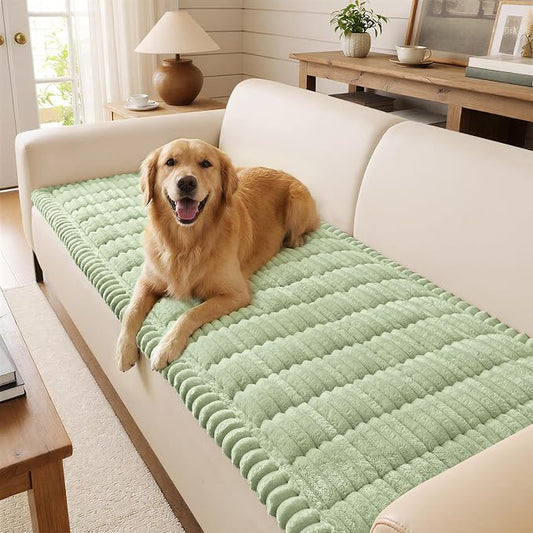 decorUhome Couch Cover for Dogs, Non Slip Fuzzy Thick Pet Sofa Protector | Pet Friendly, Machine Washable, Fits 4-Cushion Sofa, Protects Against Pet Hair, Scratches & Daily Messes, Green, 27.6" x 88" by decorUhome