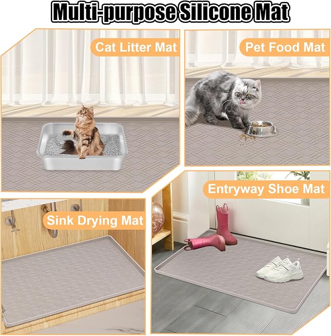 Silicone Cat Litter Mat 42" x 29" Cat Mat for Litter Box, Khaki | Extra Large Cat Litter Trapping Mat for Floor, Waterproof, Non-Slip Kitty Litter Box Mat with Raised Edge, Easy to Clean - Image 8