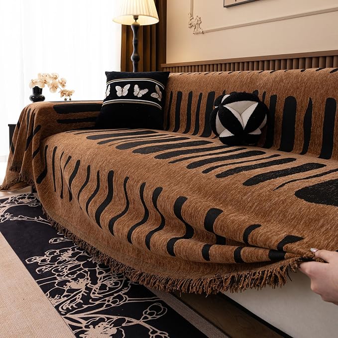 VClife Aztec Couch Cover for Sofa, Thick Plush Jacquard Couch Cover for Sectional Sofa, Breathable Washable Sofa Slipcover for Dog, Bohemian Moroccan White Pumpkin Slip Cover 71"X150" - Image 4