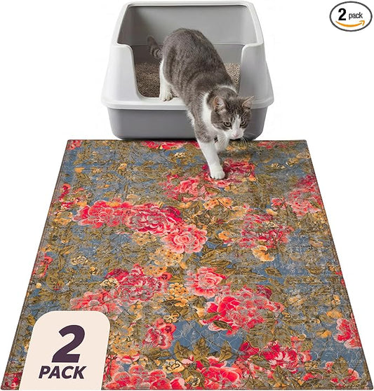 Lovewag Cat Litter Mat, Litter Box Mat, Heirloom Rose, 36x48, 2 Pack | Washable litter mat cover, kitty litter mat & cat mat for litter box, litter trapping mat, prevents tracking, multi-cat by Lovewag