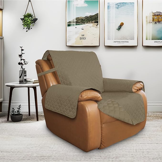 ISSUNTEX Double Protection 100% Waterproof Recliner Covers for Living Room, Reversible Furniture Protector Recliner Couch Sofa Slipcover for Dogs, Pets, Kids (Oversized Recliner, Beige/Beige) - Image 2