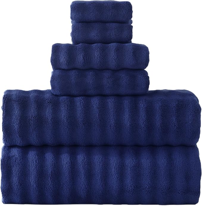 Bath Sheets Set 40x80 Inches Microfiber Extra Large BathTowels Super Soft Absorbent Quickly Dry Shower Towels for Bathroom (Navy Blue,PK 6) by FITIFINE