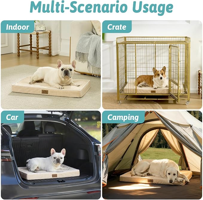COZY KISS Cooling Orthopedic Dog Bed, Q-Max >0.5 Waterproof Egg Crate Foam Pet Bed with Removable Washable Cover, 36x27x3 Inch,Beige - Image 5