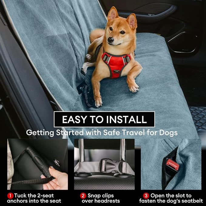 FUNNY FUZZY Dog Car Seat Cover for Back Seat, Back Seat Pet Cover for Dogs Waterproof, Scratchproof Dog Backseat Cover, Non-Slip Bench Car Seat Protector, Universal Fit Most Cars, SUVs, Trucks, Blue - Image 4