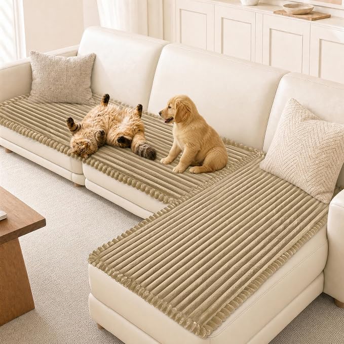 NAISI Pet Couch Covers for Sofa with Thick Filling and Non-Slip Bottom Sectional Sofa Covers Washable Friendly for Pets(2pcs/27.5"x59"+27.5"x70.8",Camel) by NAISI
