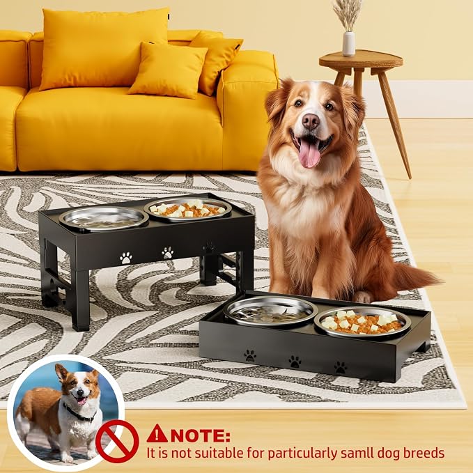 Elevated Dog Bowls with 2 Stainless Steel Bowls, 5-Height Adjustable Stand (3.1", 9" to 12"), for Improved Digestion & Neck Support, Easy Clean, Non-Slip Base Raised Feeder for Medium Large Dogs - Image 7