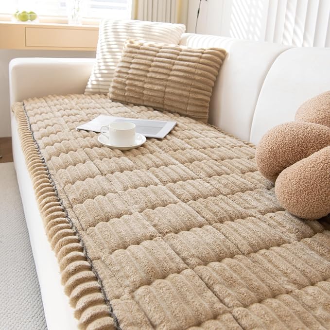 Thick Pet Couch Covers for Sofa (27.6"x59",Stripe Camel) | Soft Sofa Covers for 2 Cushion Couch, Machine Washable，Non Slip Sofa Cover, Flannel Dog Pet Friendly Couch Covers Protector - Image 2