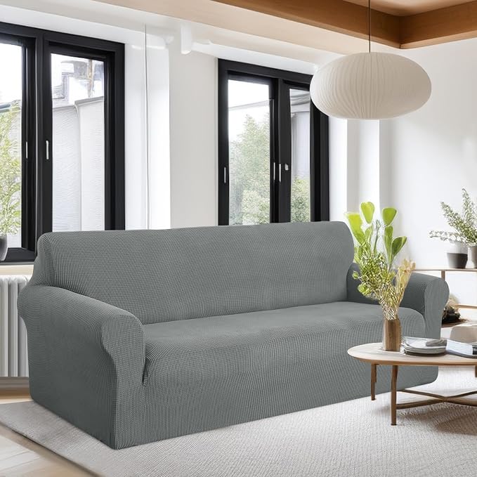 U-NICE HOME Oversized Stretch Couch Cover Slipcover, Grey | 3 Cushion Sofa, 1-Piece Sofa cover, Washable, Pet friendly, Furniture protector, Polyester Spandex Jacquard fabric - Image 2