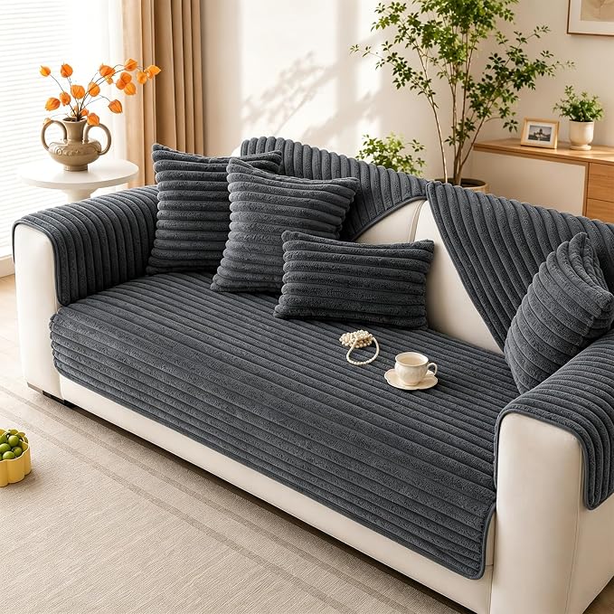 Waterproof Couch Cover for Dogs, Sofa Covers Washable & Non-Slip, Soft Dog Bed Blanket Protector for Sectional, Loveseat, Living Room Furniture (Dark Gray, 35.43"x 82.7" 1 Pack) by KELUINA