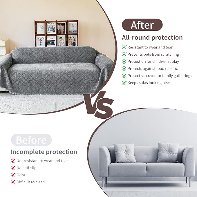 VANJOROY Grey Couch Chair Cover, Armchair for 1 Cushion Couch, Washable Chenille Sofa Cover Protector Soft Sofa Slipcovers for Pets Dog with Tassel,71"x 91" - Image 8