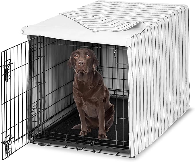 Sweet Jojo Designs 42in. Medium/Large Dog Crate Cover (White and Grey Stripe) Pet Cage, Kennel Covers (Modern, Neutral, Contemporary, Striped, Elegant, Pinstriped, Minimalist, Gray Stripes) by SweetJojoDesigns