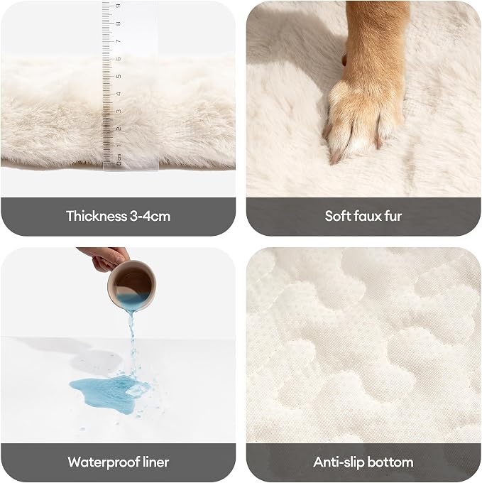 Dining Chair Cover, Pet Mat Chair Cover, 19.7" Cream White | 300gsm Thick Quilted Padding, Faux Rabbit Fur, Machine Washable, for Dining Room Chair - Image 2