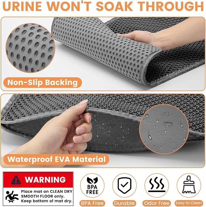 23.6” x15.7” Cat Litter Mat, Litter Trapping mat, cat mat for Litter Box, cat Litter mat Small, Honeycomb Double Layer Design, Waterproof & Urine Proof, Scatter Control, Non-Slip, Grey, 1 Pack - Image 4
