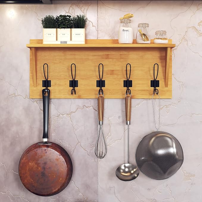HBCY Creations Rustic Wall Mounted Coat Rack with Shelf - Solid Wood 24" Entryway Shelf with 5 Coat Hangers. Perfect Touch for Your Entryway, Mudroom, Kitchen, Bathroom and More, Bamboo - Image 7