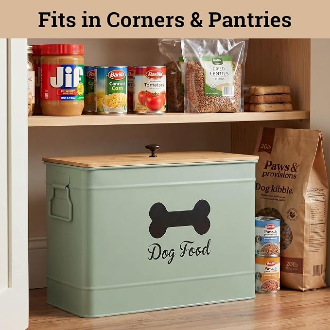 Metal Dog Food Container 15-20 lbs w/ Airtight Bamboo Lid, 70 Cup Capacity | Pet Jar For Dogs up to 100lbs, Airtight Bamboo Lid, Sturdy Comfortable Metal Handle, Powder Coated Iron, Kibble Storage Bin - Image 7