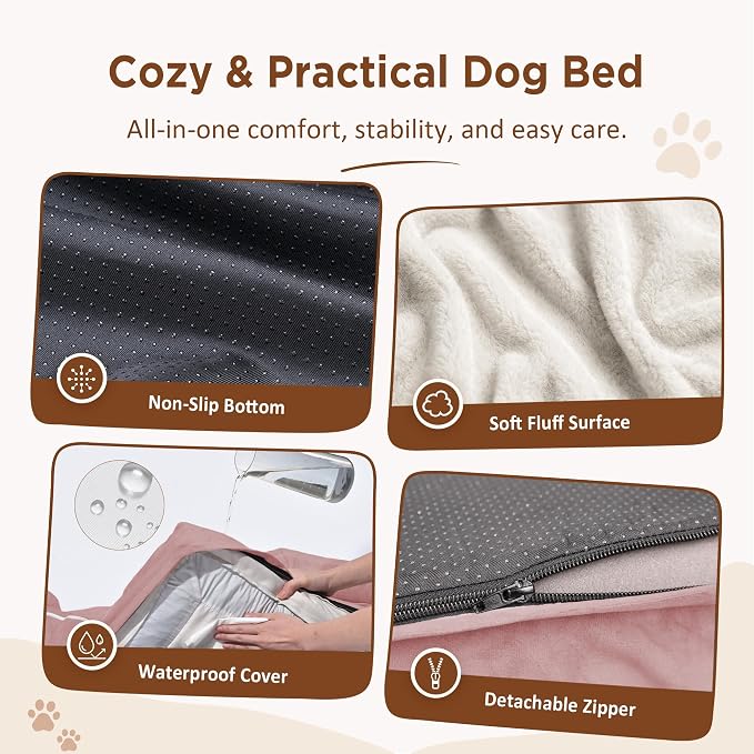 Comfort Expression Orthopedic Dog Bed for Extra Large Dogs 53x42 Inch, Waterproof Supportive Egg Crate Foam XXL Pet Bed with Removable Bolsters, Dog Couch with Washable Cover & Non-Slip Bottom, Pink | Waterproof Dog Couch Bed with Washable Cover & Non-... - Image 4