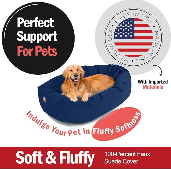 Majestic Pet 40 Inch Suede Calming Dog Bed Washable – Cozy Soft Round Dog Bed with Spine Support for Dogs to Rest Their Head - Fluffy Donut Dog Bed 40x29x9 (Inch) - Round Pet Bed Large – Navy (2025) - Image 2